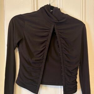 Black Ruched Hook-and-Eye Long Sleeve Top - Women